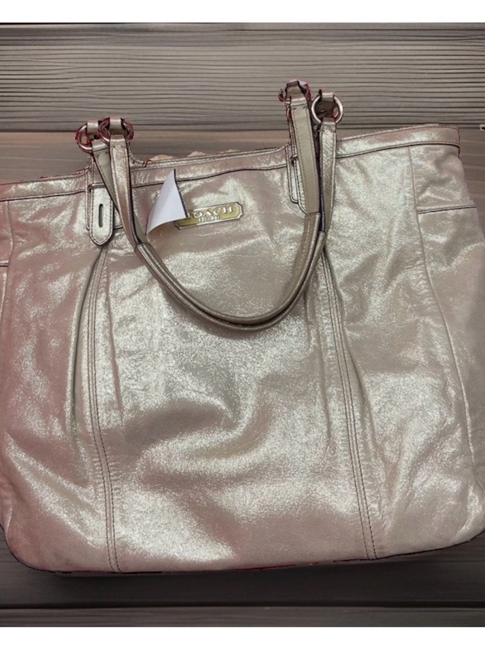 Metallic COACH Gallery Hamptons Laguna Leather Champagne Gold Bag Tote Purse Vtg